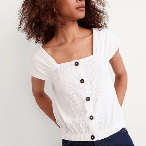 Madewell Crinkle-Knit Button-Front Top M